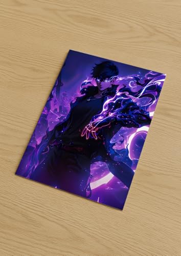 Image of NIJUKA Anime Printed A4 Size Metal sheet Poster For Home And Room Decoration | For Anime Art Fans Boys And Girls (Sun jin woo Lvl 101 Unlock)