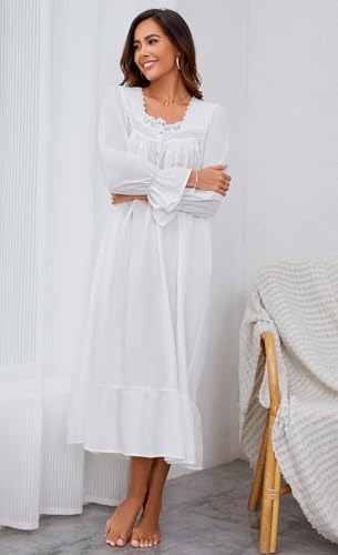 AVIIER 100% Cotton Nightgowns for Women Long Sleeve House Dress Ladies Sleepwear with Pockets2