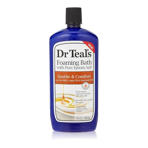 Dr Teal's Foaming Bath with Pure Epsom Salt, Soothe & Comfort with Oat Milk & Argan Oil, 34 fl oz