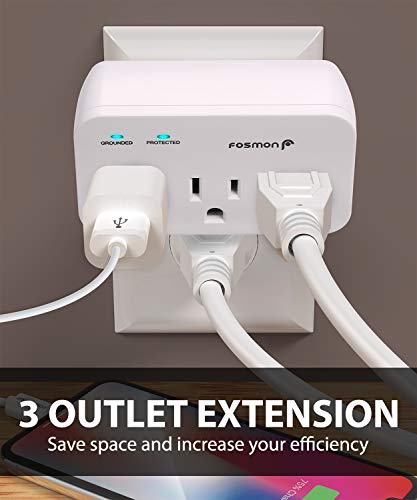 Fosmon Protetor contra surtos de 3 saídas (pacote com 2), extensor de torneira adaptador de tomada m