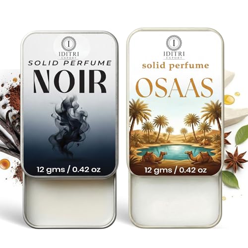 Image of IDITRI EXPORT Solid Perfume |Osaas&Noir Alcohol Free Wax Perfume Balm, Long Lasting | Pocket Tin 12g, Pack Of 2| Non Greasy Smooth Glide, Travel Friendly Men And Women Gifts He Or Her