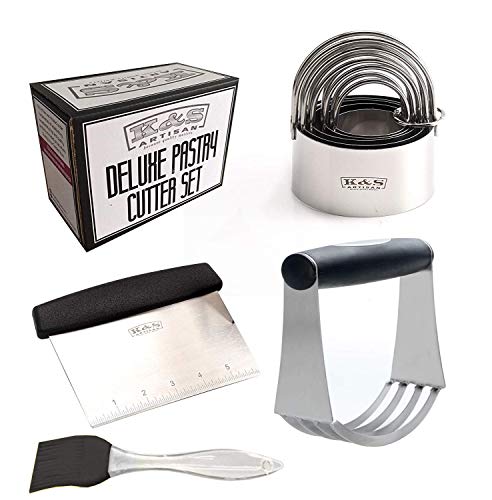 K&S Artisan Stainless Steel Pastry Scraper, Dough Blender & Biscuit Cutter Set (3 Pieces/ Set) Heavy Duty Professional Baking Dough Tools, FREE pastry Brush