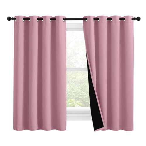 Image of NICETOWN 100% Blackout Curtains with Black Liners, Thermal Insulated Full Blackout 2-Layer Lined Drapes, Noise Cancellation Window Draperies for Dining Room (Crystal Pink, 2 Panels, 55 inch W by 57 inch L)
