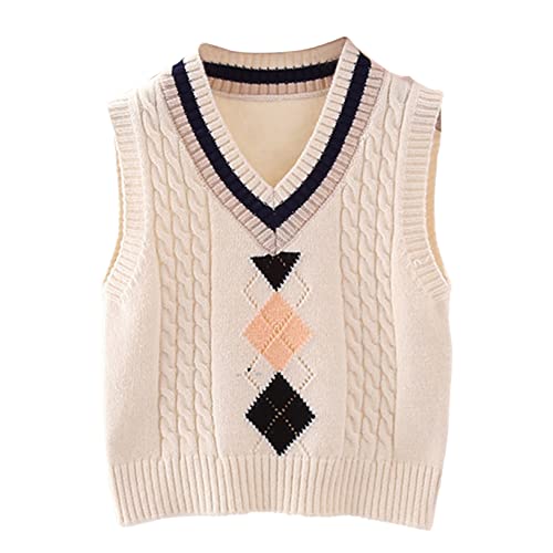 Kids Girls Casual Plaid Pullover Sweater Vest V-Neck Knit School Uniform Tops Outdoor Playwear