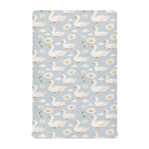 Image of Baby Crib Sheet Cute Goose Flowers Crib Mattress for Boys and Girls Playard Sheet Soft Breathable Fitted Baby Mattress Cover 52x28in