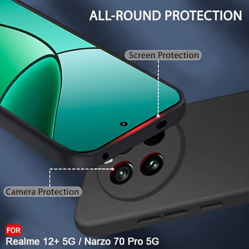 Image of TheGiftKart Sleek Back Cover Case for Realme 12 Plus 5G / Realme P1 5G / Narzo 70 5G / Narzo 70 Pro 5G | Slim Fit Protective Design | Camera Protection Bump | Soft Back Cover Case (Silicone, Black)