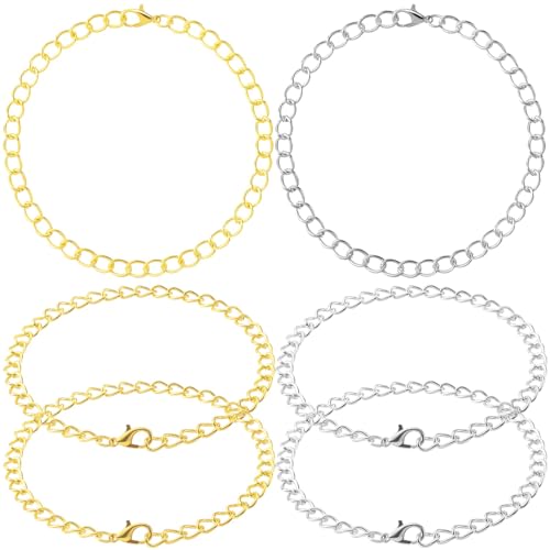 VARMDUKKE 6PCS Charm Bracelet Chain with Lobster Clasps, Gold Silver Alloy Chains for Jewelry Making, Bracelet Link Chains Bulk for Women for DIY Jewelry, Crafts, Daily Use