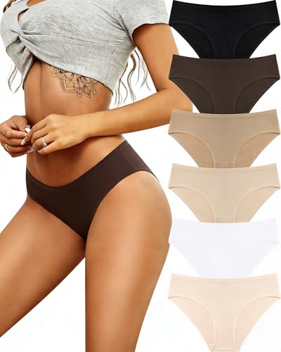 Image of ALL OF SHE Womens Underwear Cotton Hipster Panties Breathable Sexy Cheeky Stretch Soft Ladies Bikini Underwear 6 Pack S-XXL