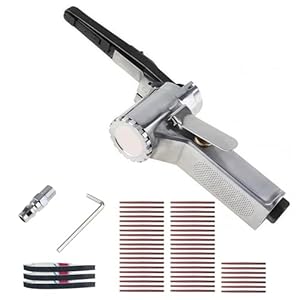 Luftbandschleifer Pneumatische Bandschleifmaschine mit 360°-Drehbarem Griff 10mm Bandschleifer Druckluft mit 50 Schleifbändern Verschiedene Fahrzeug Auto Pneumatische Werkzeuge