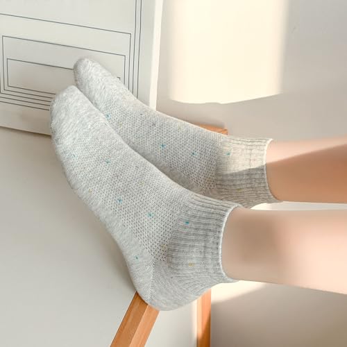 zrylibya Women Cute Ankle Socks Hollow Out Mesh Colorful Polka Dots Breathable Socks 5 Pairs3