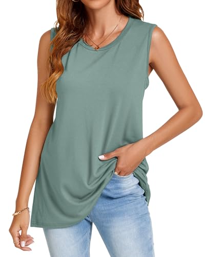 Image of Womens Tank Tops Summer Casual Sleeveless Top Loose Fit Basic Tunic Shirts