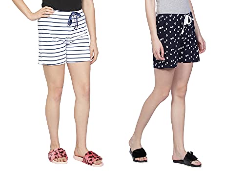 Image of Club A9 Womens 100% Organic Cotton Printed Regular Shorts - Pack of 2 (Multicolor)