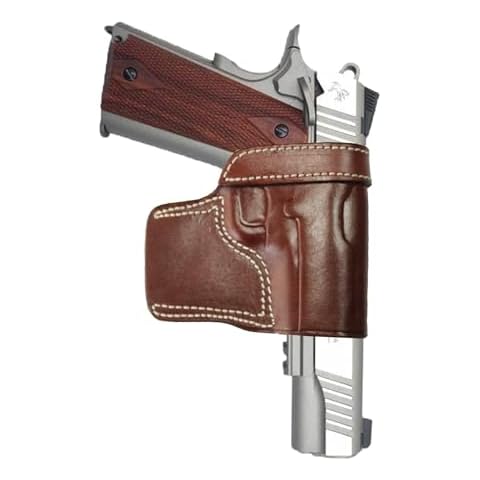 YT HOBBY Fast Draw Outside The Waist Band OWB Carry Handmade Leather Gun Holster (Dark Brown - Right Hand, All 1911 Models) Cover