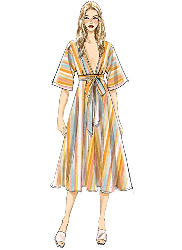 Vogue Patterns V9253ZZ0 Misses' Deep-V Kimono-Style Dresses with Self Tie Sewing Pattern, 16-18-20-22-24-26 Red - Thumbnail 4