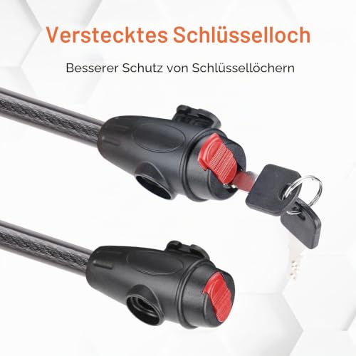 GRIFEMA Fahrradschloss mit 2 Schlüssel 120cm/12mm, Fahrradschloss Kinder, Hohe Sicherheit, Anti-Diebstahl Fahrrad Kabelschloss mit Halterung, Fahrradzubehör, Schwarz