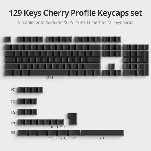 Image of Fogruaden Blank Keycaps, Thick PBT Keycaps, Cherry Profile, Minimalist Grey Black Keycap, 129 Key with 7U Spacebar, Custom Keycap for Mechanical Keyboard