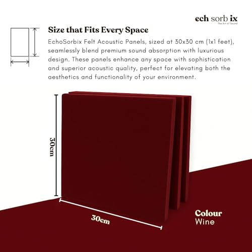 Image of MMT Acoustix Premium Felt Acoustic Panels for Offices, Bedrooms & Studios | Sustainable PET Felt Panels for Echo Reduction & Sound Absorption | 1x1 Ft, 9mm Thick | Wine - Pack of 16