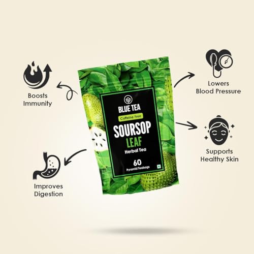 Image of BLUE TEA - Soursop Tea - 60 Count - Pyramid Plant Based Teabags | Hoja Guanabana | Premium Graviola Leaves | Herbal Tea - Caffeine Free - Sugar Free - Non-Bitter | Ziplock Pack