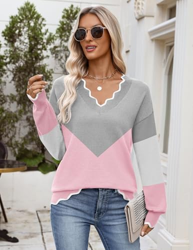 Image of Zeagoo Women's 2026 Fall V Neck Sweater Long Sleeve Lightweight Knit Tops