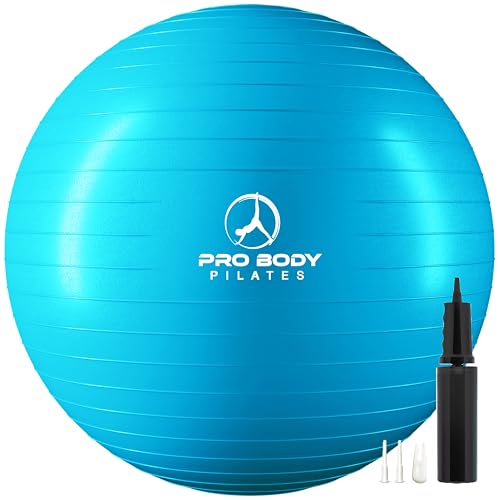 ProBody Pilates Yoga Ball - Fresh Colors Exercise Ball for Stability, Pregnancy, Workout, Physical Therapy & Birthing, Balance Ball Chair (Sky, 65 cm)