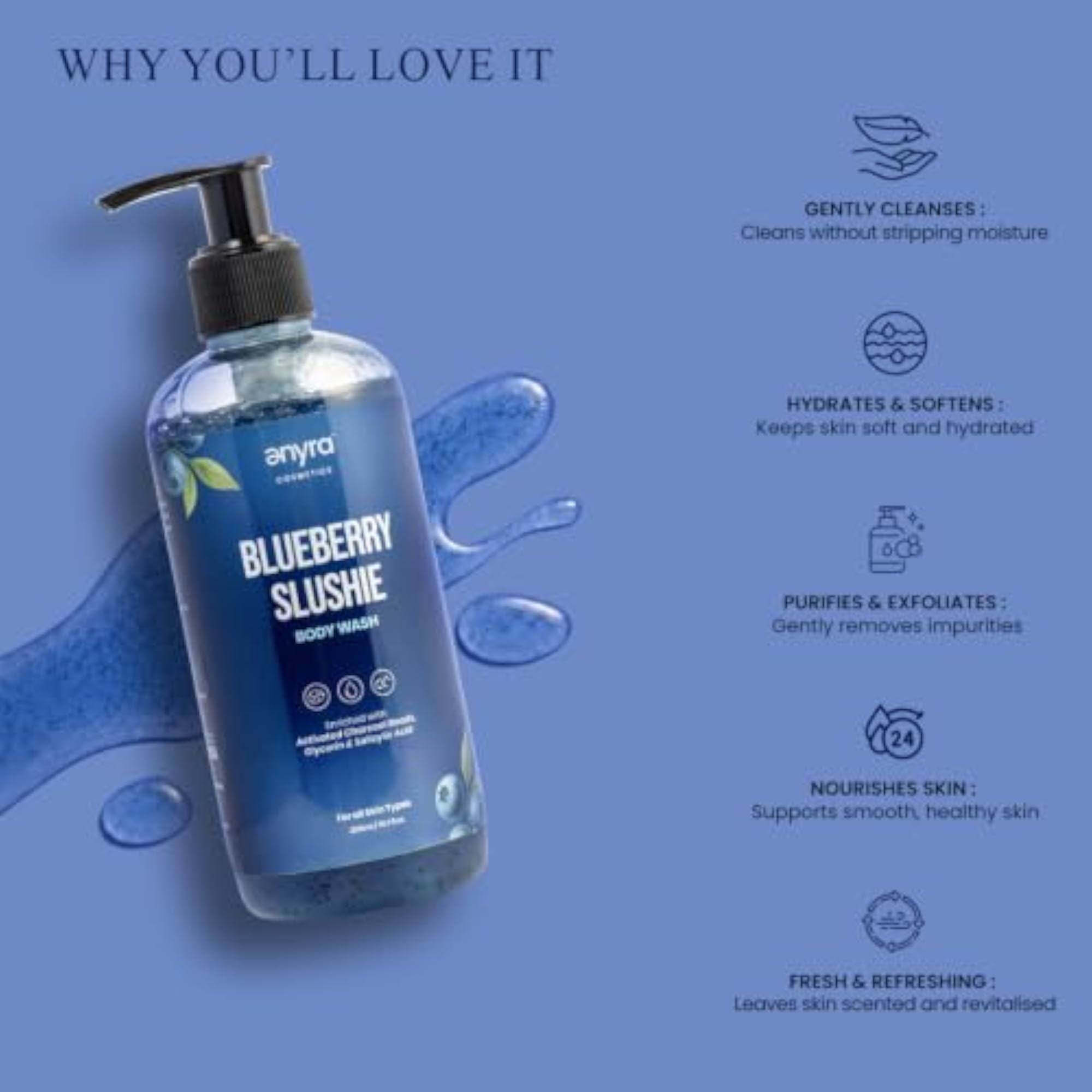 Blueberry Slushie Body Wash with Charcoal Beads, 300ml