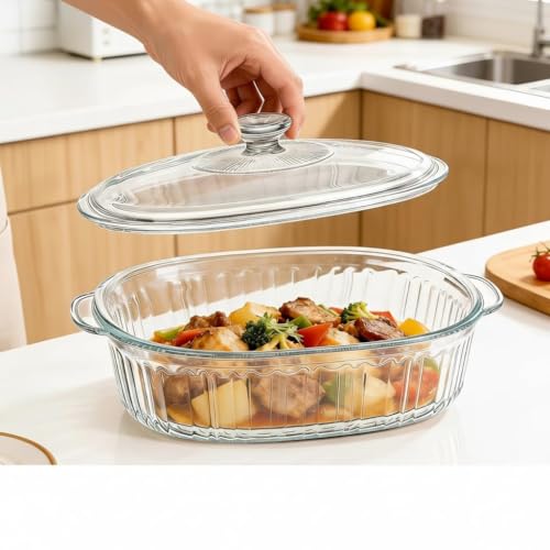 Image of bellemax 1pcs Set of 1000 ml Each Casserole with Glass lid Microwave Oven Safe Serving Bowl Tempered Glass, for Rice and Boiling Food Multipurpose (BM-05)