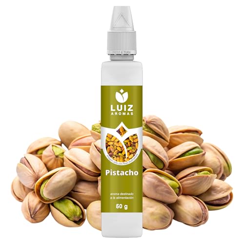 LUIZ AROMAS | Aroma Pistacho - Aroma Alimentario en Gotas para dulces de Hornear, Pasteles, Bizcochos y Tartas | Producto Vegano sin Calorías y sin Azucar | Producto 100% Italiano (50g)