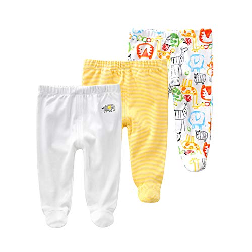 Image of Teach Leanbh Newborn Baby 3 Pack Footed Pants Cotton Embroidery Pringting Casual Leggings 0-12 Months