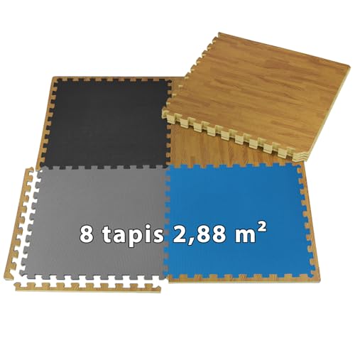 ALPIDEX 8 Pièces Tapis Protection Sol 60x60x1 cm Matelas Puzzle 2,88 m² EVA Caoutchouc Tapis Bordures Antidérapant Tatami Fitness Sport Dalle Mousse Gym...