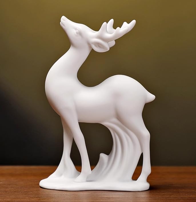 Estatuilla de cerámica Escultura de Porcelana de Ciervo Blanco Adorno de cerámica Artes decoración del hogar Regalo de Oficina