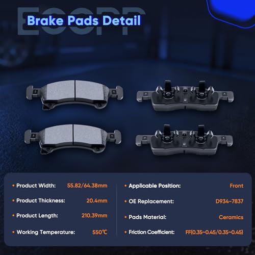 Image of Front Brake Pads,ECCPP Ceramic Brake Pad Sets For Ford For Expedition 02-06 | For Lincoln For Navigator 2002 2003 2004 2005 2006 D934-7837;4pcs;w /Hardware