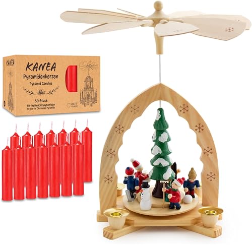 BRUBAKER Weihnachtspyramide inkl. 50er Pack Pyramidenkerzen Rot - 30...