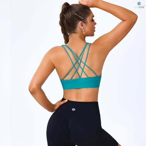 Image of Women's Cross Back Sport Bras, Seamless Padded Strappy High Support Yoga