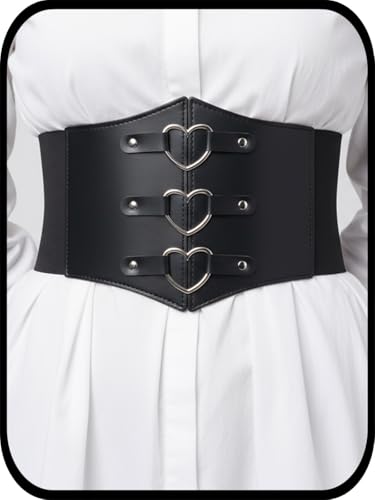 Urieo Heart Leather Black Corset Belt for Women