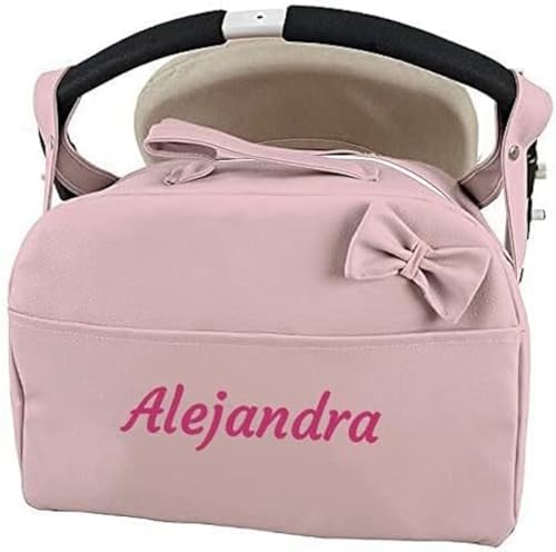 Danielstore Bolso Carro Bebe Polipiel Bolso Carrito Bebe Personalizado con Nombre Bordado Bolso Pañalera Bebé Bolsa Maternidad Bolso Hospital Bebé Color Rosa Maquillaje
