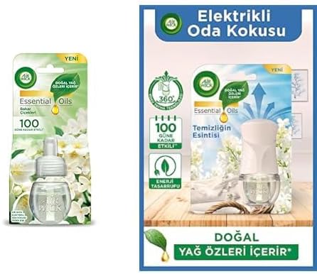 Air Wick Elektrikli Oda Kokusu Yedek Şişe Bahar Çiçekleri ve Air Wick Elektrikli Oda Kokusu Esansiyel Yağlar Cihaz + Yedek Şişe Temizliğin Esintisi