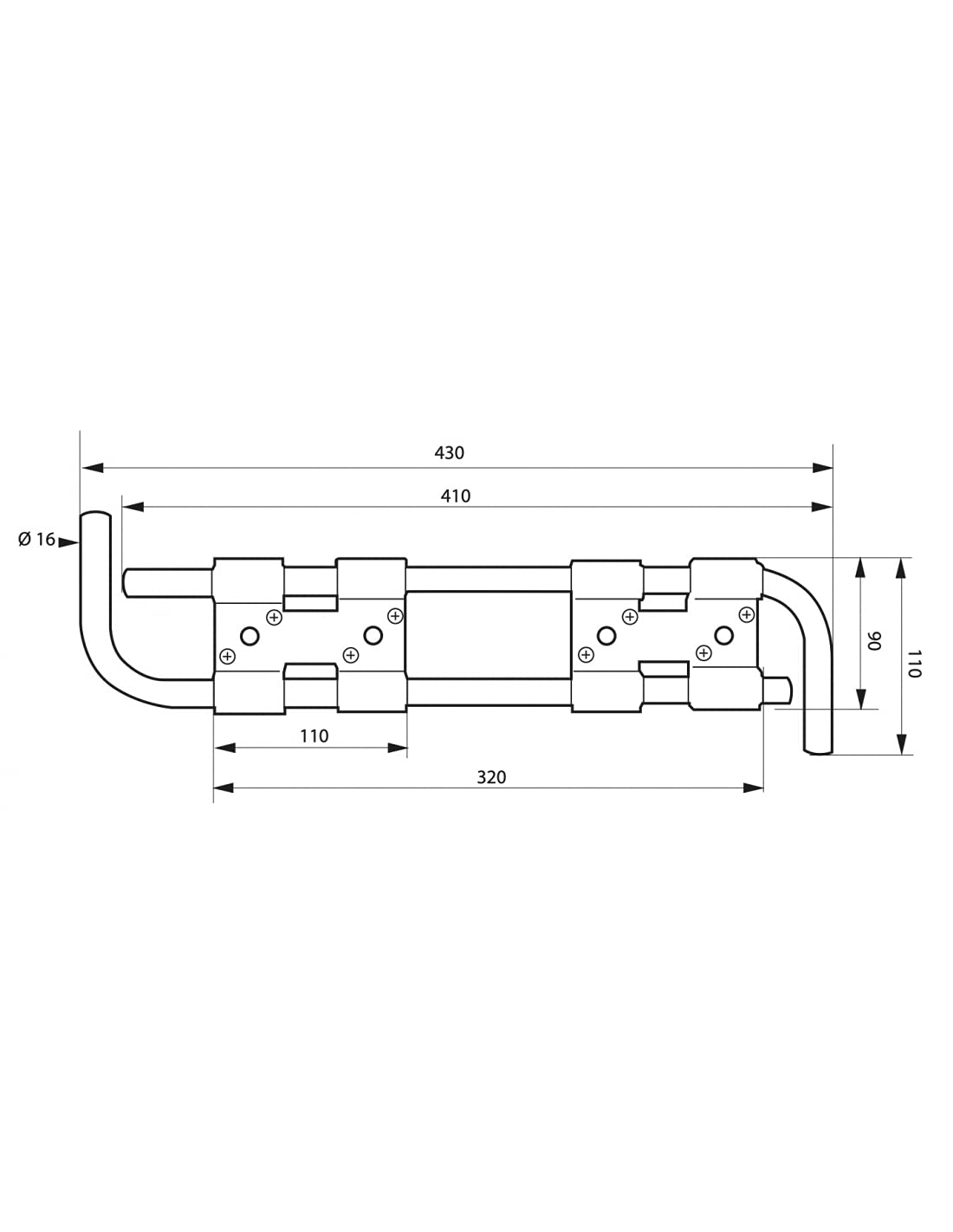 THIRARD Double Barre de Sécurité pour Volet en Bois Acier Zingué Noir Tubes Acier avec Goupilles d’Arrêt Ø 16 x 430 mm