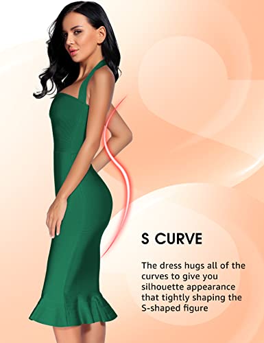 Image of houstil Women's V Neck Halter Fishtail Bandage Bodycon Dress Party