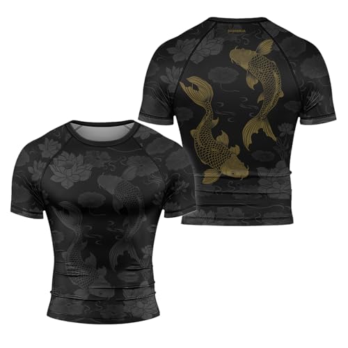 Koi Fish Performance Rash Guard – Men’s Short Sleeve Compression Shirt for BJJ, MMA, Martial Arts