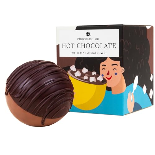 CHOCOLISSIMO Hot Belgian Chocolate Bomb with Mini Marshmallows 40g Belgian Milk and Dark Chocolate Gift Idea for Women and Men Birthday Christmas Winter Treat