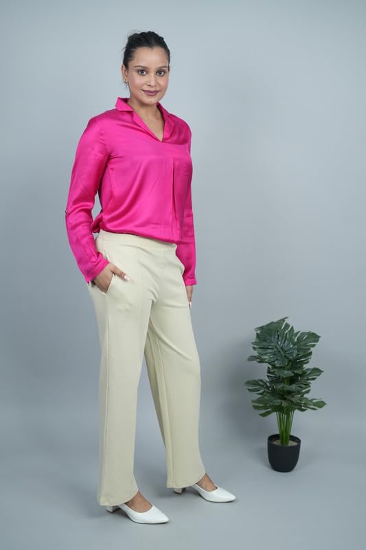 Image of Mlada Mid Waist Wide Leg Flared Pants Elastic Waist Band for Women Office Work Formal Wear Stretch Cotton Knit Flare Pants Utility Pockets Extra Flare Pants Trousers for Travel