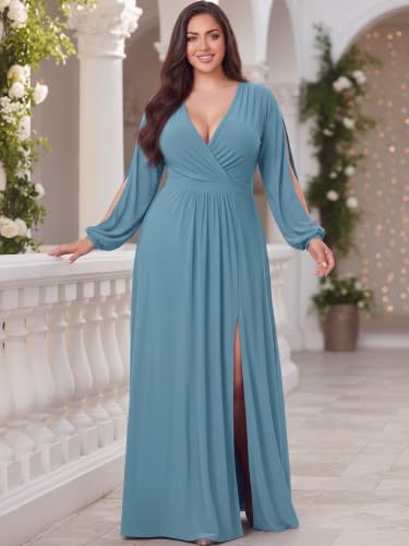 Image of KOH KOH Womens Long Sleeve Sexy Slit Photoshoot Evening Fall Maxi Dress