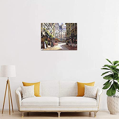 Beautiful Modern Art Watercolor Painting Rich Retro Small Streets Of Paris Cafe Canvas Print Wall Art 18" X 12" Inch, Stretched And Framed Artwork Decor Wall Living Room Office, Art Abstract City Landscape Watercolor Picture Canvas Wall Art Print #TOP3