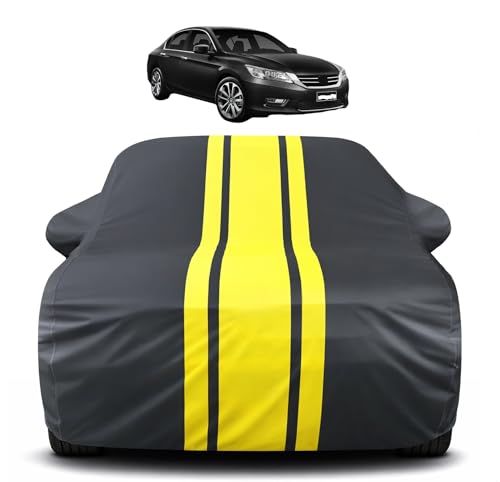 Image of Auto Hub Car Cover Compatible with Honda Accord Old (Model : 2003-2016) with Mirror Pocket, Soft Cotton Lining, Accord Car Cover Waterproof - Yellow-Black
