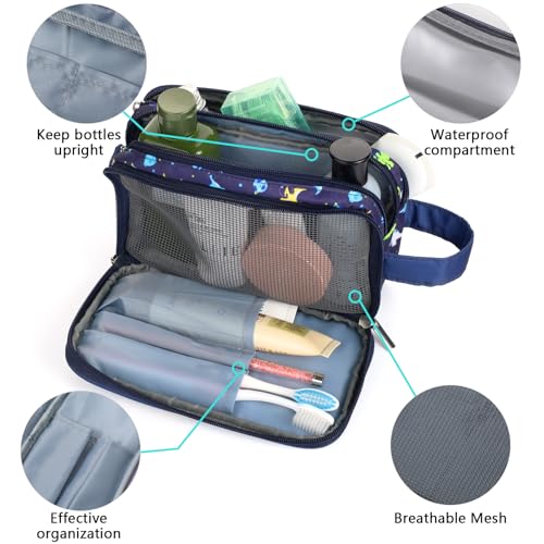 Dinosaur Kids Toiletry Bag for Boys, Travel Toiletry Bag for Little Young Boys Waterproof Hanging Wash Bag Toddler Traveling Toiletries, Navy3