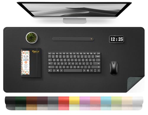 BLESWIN Leather Desk Pad Protector with Non-Slip Suede Bottom, Waterproof Computer Desk Mat, Easy Clean Mouse and Keyboard Mats, Writing Pad for Office Home (Black, 80x40cm)