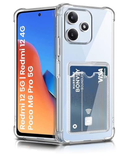 Image of WOW IMAGINE Transparent Back Cover Case for Mi Redmi 12 5G | Redmi 12 4G | Poco M6 Pro 5G | Flexible Built-in Slim Card Pockets Wallet | Soft Silicone Mobile Cover - Transparent