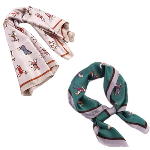 Kopida Women Satin Square Scarf 27.5 × 27.5 Inches Medium Silk Feeling Scarf Horse Print Scarf Elegant Head Scarf Hair Tie Band Neckerchief, Beige