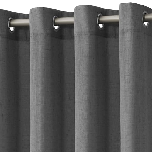Image of Nanspring Blazer Grey Linen Curtains 90 Inches Length for Living Room Grommet Lightweight Light Filtering Faux Linen Sheer Drapes with Burlap Texture Modern Farmhouse Window Curtain for Bedroom 52X90
