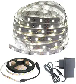 Fita LED 3528, 5 Metros, 300 LEDs, Branco Frio 6000K, IP20, com Fonte de Alimentação Bivolt